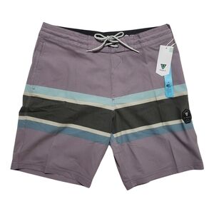 Vissla Cheater Five Boardshorts Men 32 Purple Stripes 18.5” Vacation NWT